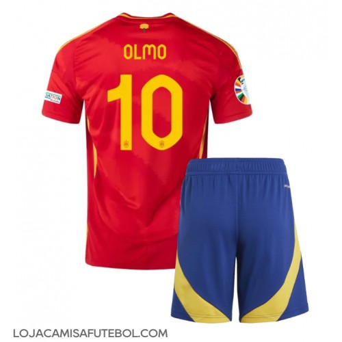 Camisa de Futebol Espanha Dani Olmo #10 Equipamento Principal Infantil Europeu 2024 Manga Curta (+ Calças curtas)